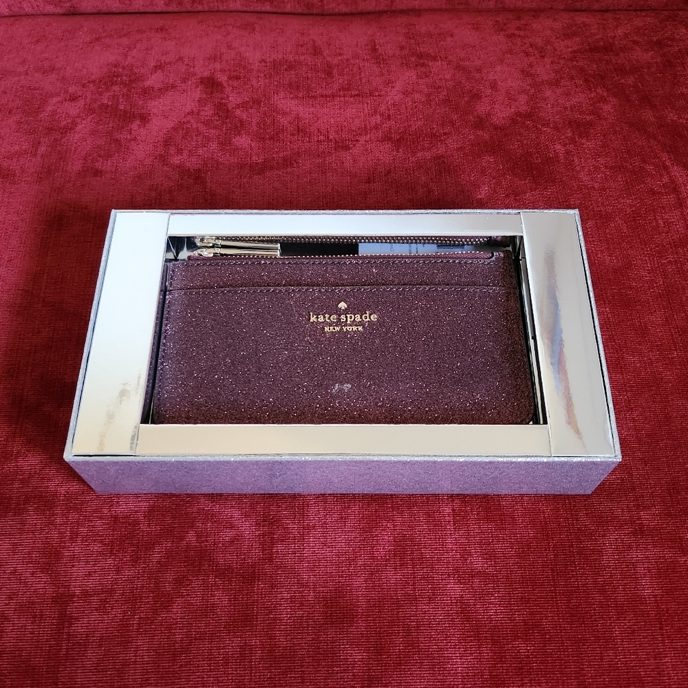 Kate Spade Shimmy Glitter Fabric Zip Long Card Case - Good Used Condition - Picture 14 of 15
